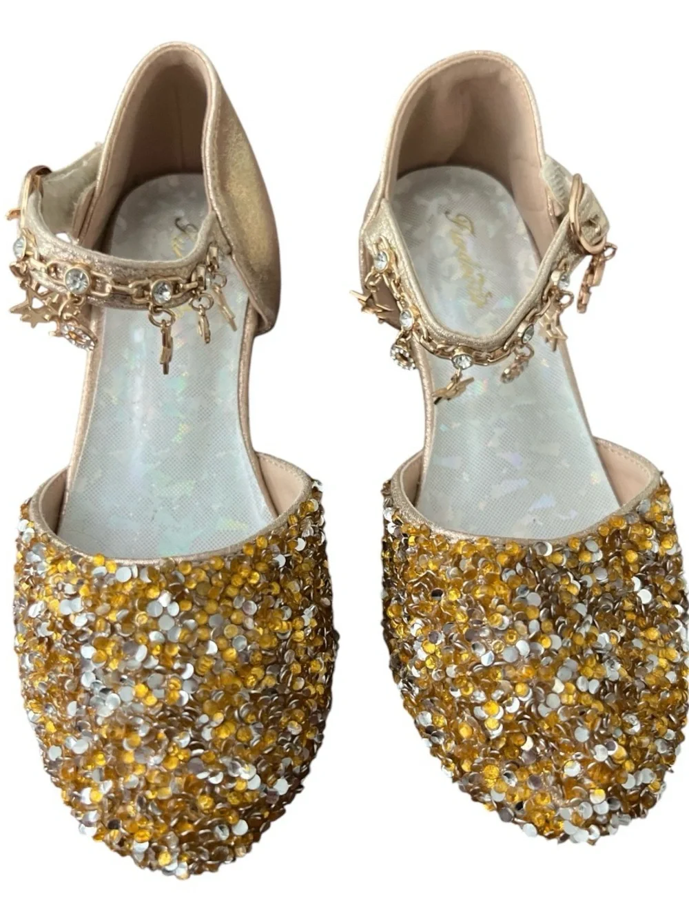 Kids Gold Sequin Ankle-Strap Heel Size 13
